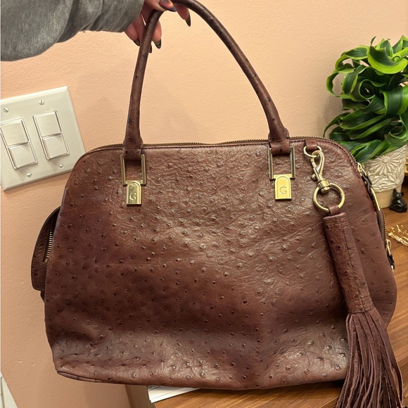 G.I.L.I. Handbags - Purpley Brown Leather Satchel Bag with Tassel
